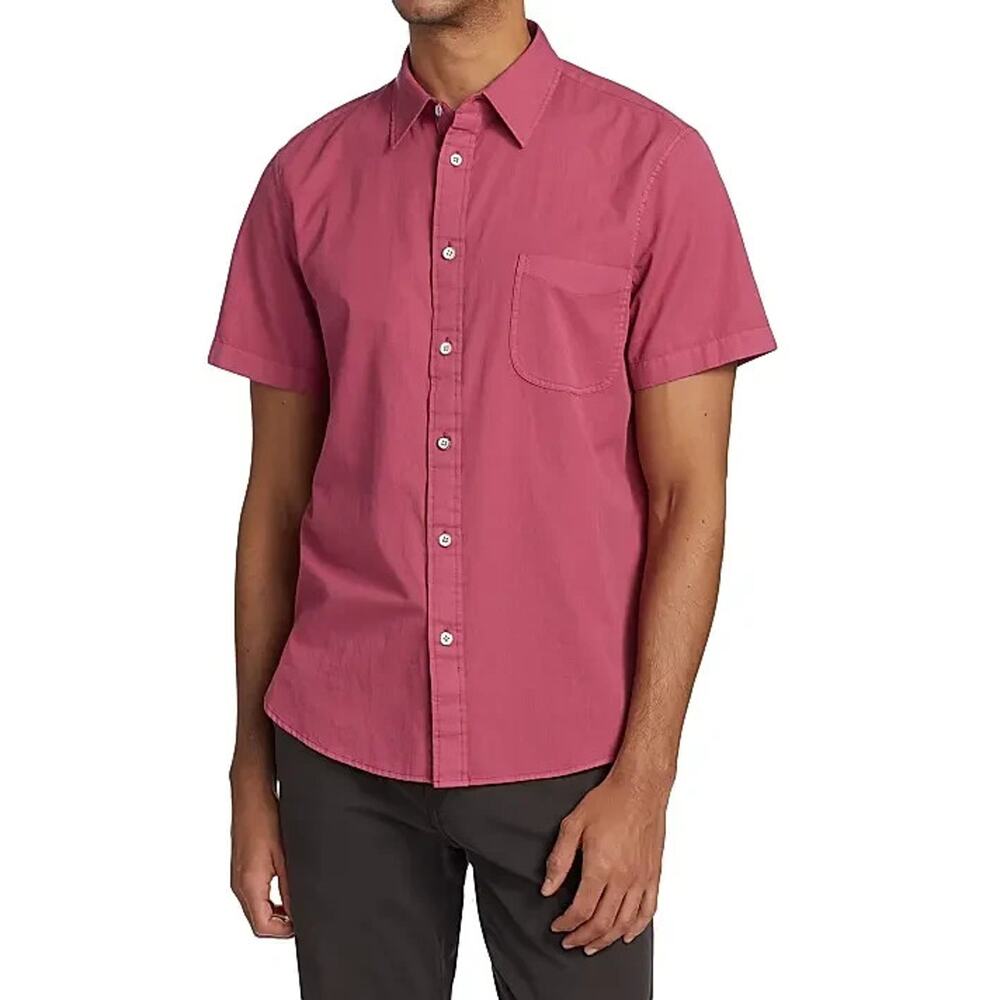 Rag And Bone Short Sleeve Gus Cotton Collared Button Down Plum L A003669